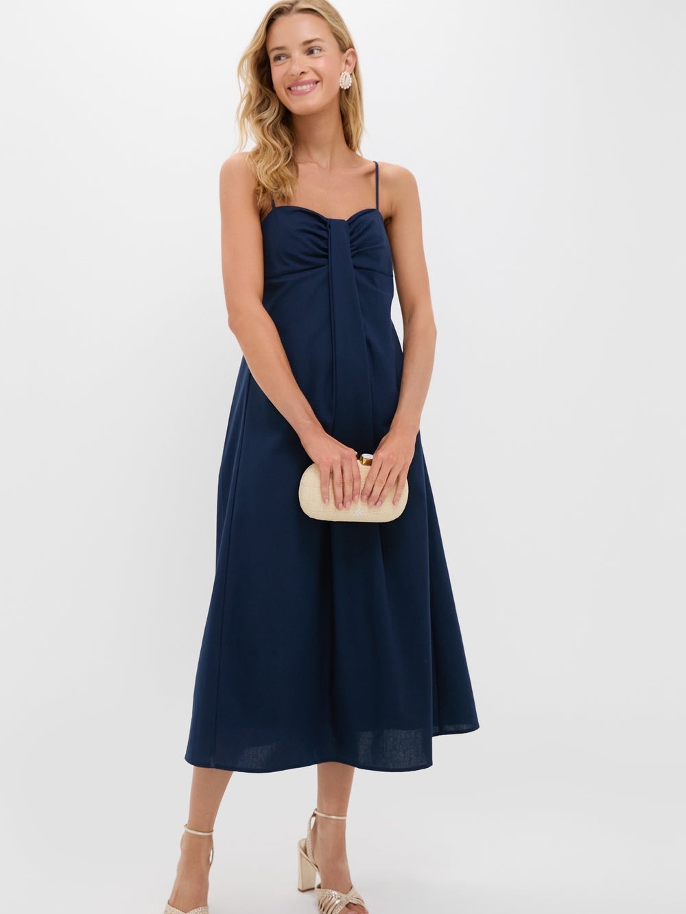 Tuckernuck Hyacinth House Zoe Linen Blend Midi Dress Navy Small